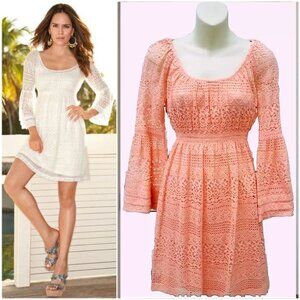 Boston Proper Peasant Flare Sleeve Crochet Dress Romantic Creamsicle Women's 0